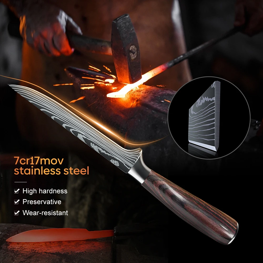 6 Inch Boning Knife Barbecue Knife High Carbon Butcher Knife Pakka Stainless Steel Wooden Handle Filleting Knives for Meat Cut