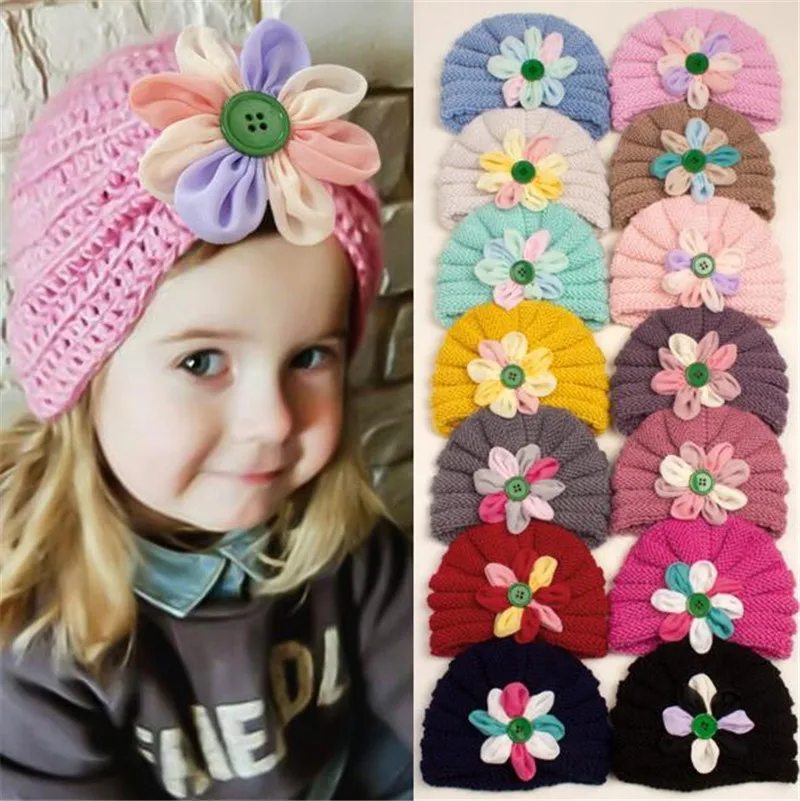 

Newborn Knitted Baby Hat Girls Candy Color Bonnet Enfant Baby Beanie Turban Hats