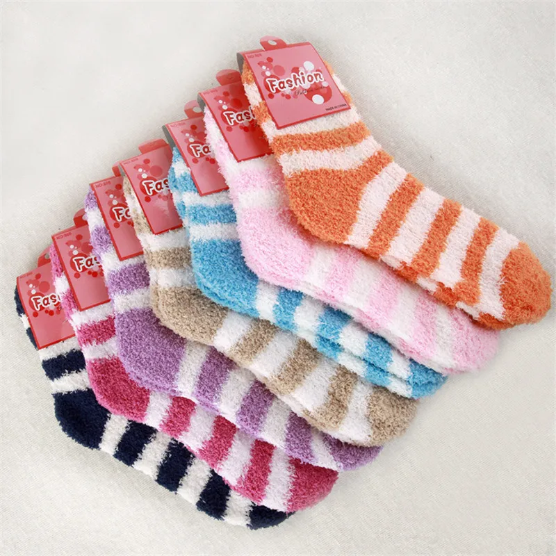 5pairs/Lot Winter To Keep Warm Coral Fleece Fashion Able Sweet Candy Colors Baby Socks Boy /girls Socks