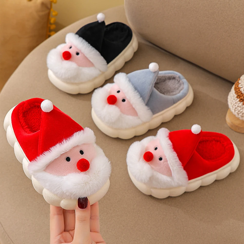 

Christmas Santa Claus Slippers Fluffy Home Slippers Thermal Slippers Cute Slippers Shoes Plush Santa Slippers for Boys Girls