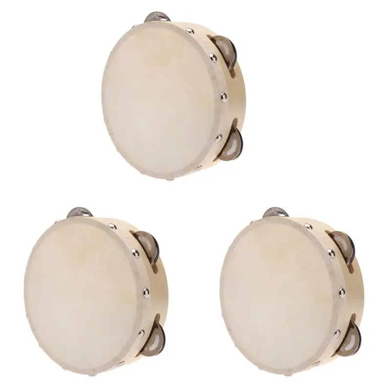 

Набор из 3-х 6-дюймовых ручных тамбуринов с металлическими колокольчиками для KTV, вечеринок и детских игр