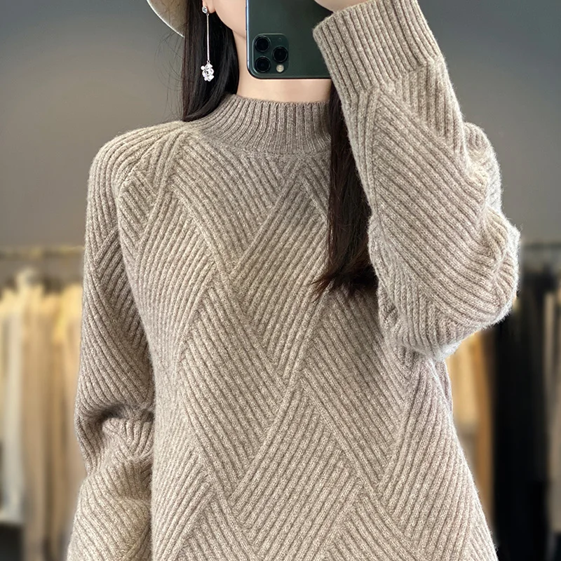 Thickened Sweater 2023 Winter Women Loose Sweaters And Pullovers 100% Australian Wool Sweater Clothing New Fashion NJS01