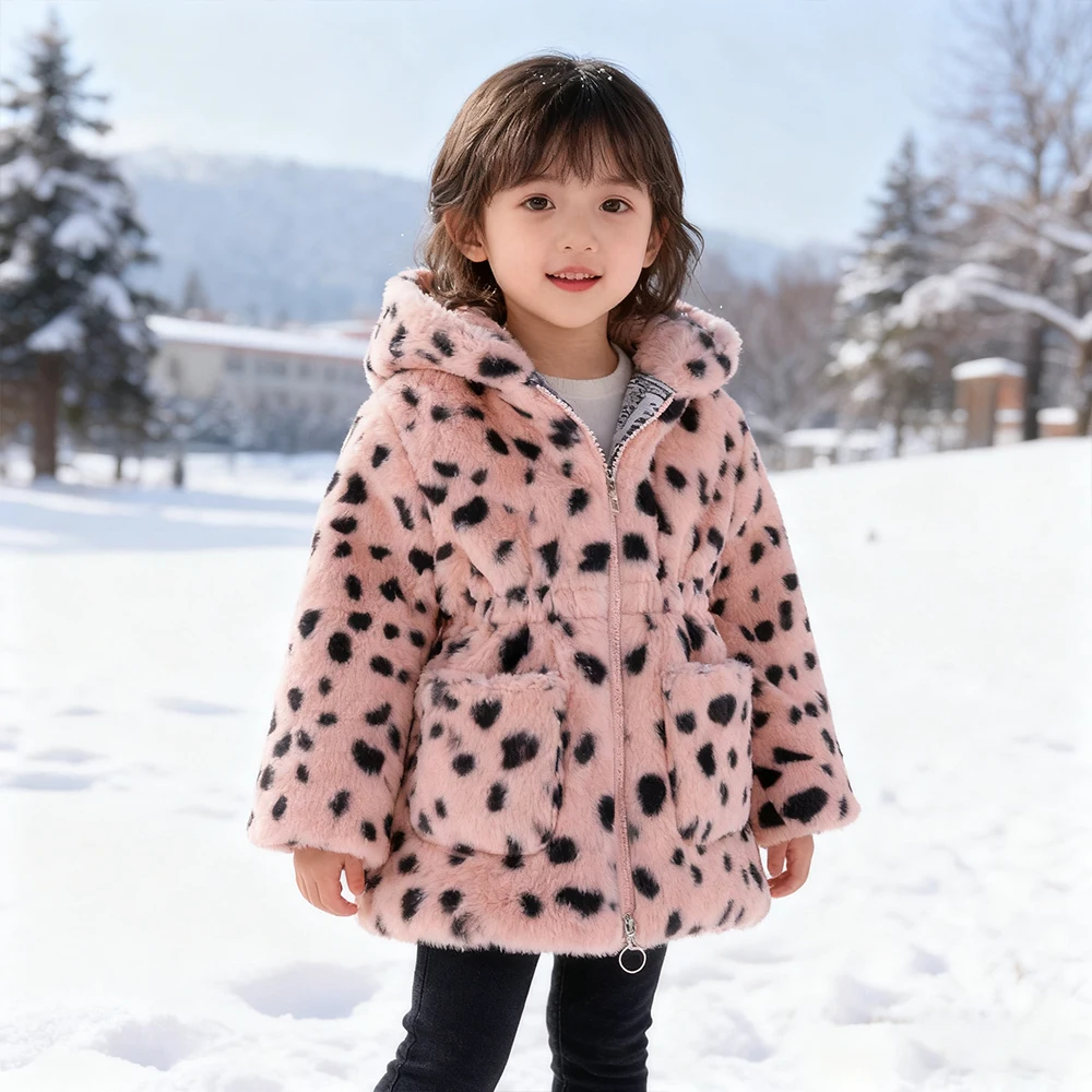 

Girls Pink Princess Hooded Jacket Autumn Winter Down Coats Kids Clothes Fleece Thickened Outerwear Keep Warm Children's Clothing