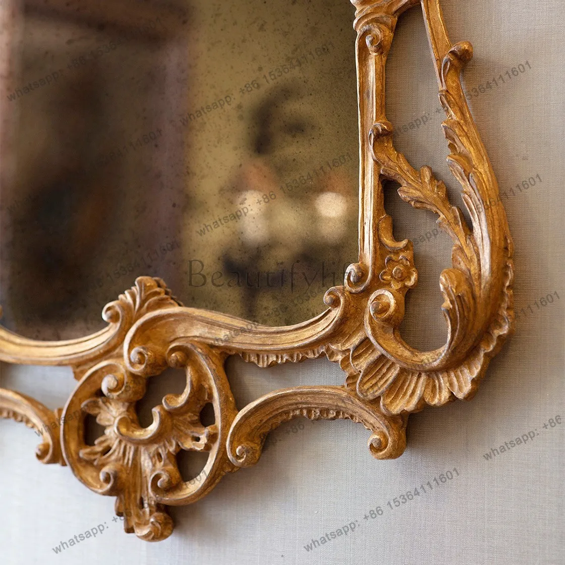 European American retro carved bathroom makeup mirror bedroom wall dressing mirror high definition