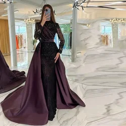 Classic Women's Mermaid Modern Evening Dresses High Neck Long Sleeve Customized Prom Gowns Appliques Vestidos De Noche Elegantes