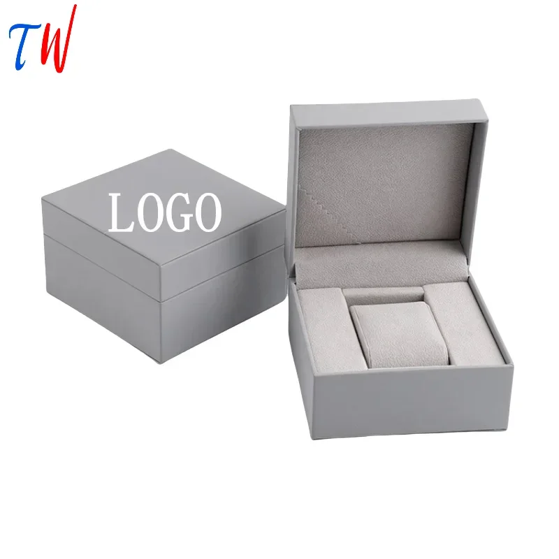 Smooth Surface and Plush Gray Inside PU Leather Watch Case Storage Business Packaging Box Surface Free Customization Logo OEM