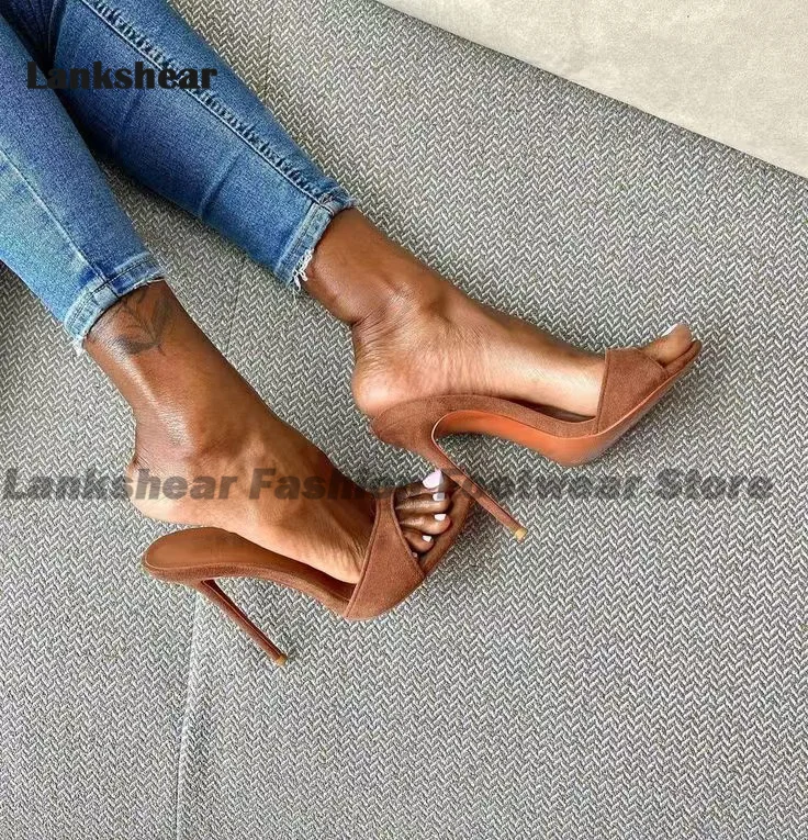 Blue Denim High Heel Slippers Women\'s Open Toe Mules Thin High Heel Sandals Banquet Sexy Women Sexy High Heels Summer Shoes