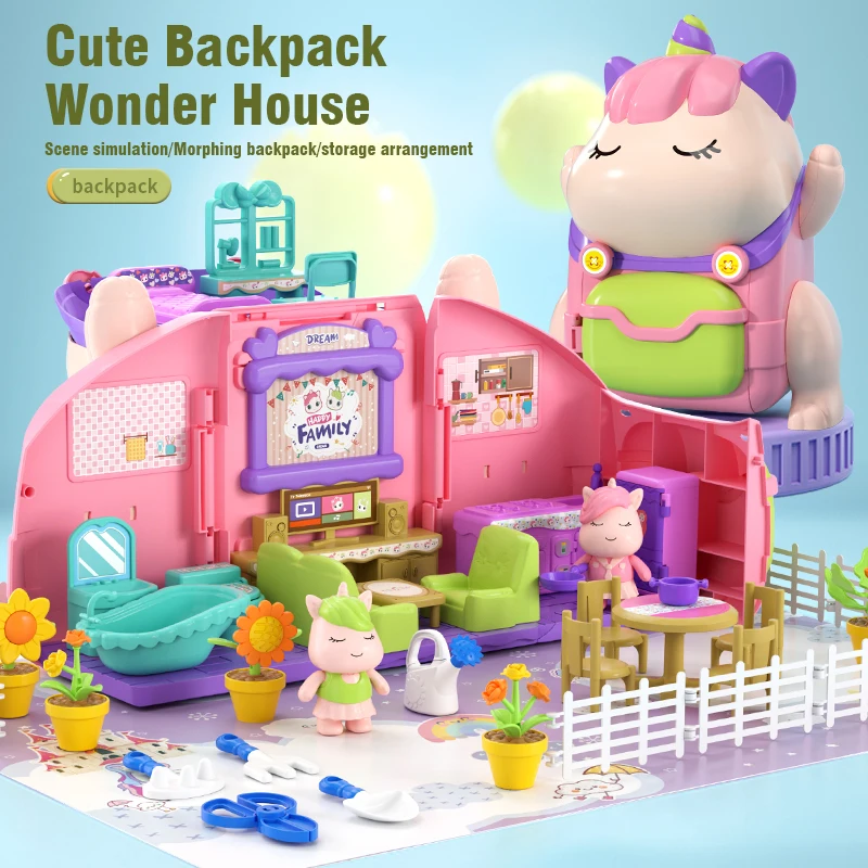 Zaino Mobili Miniature Casa delle bambole Giocattolo per bambini Accessori Sedie Cucina Giocattolo Casa da gioco con luce Compleanno Ragazza Ragazzi Regalo