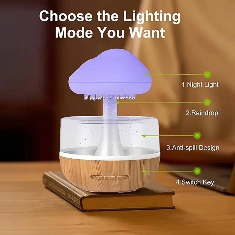 Rain cloud humidifier rain colorful mushroom cloud raindrop atmosphere lamp night light essential oil small aromatherapy machine