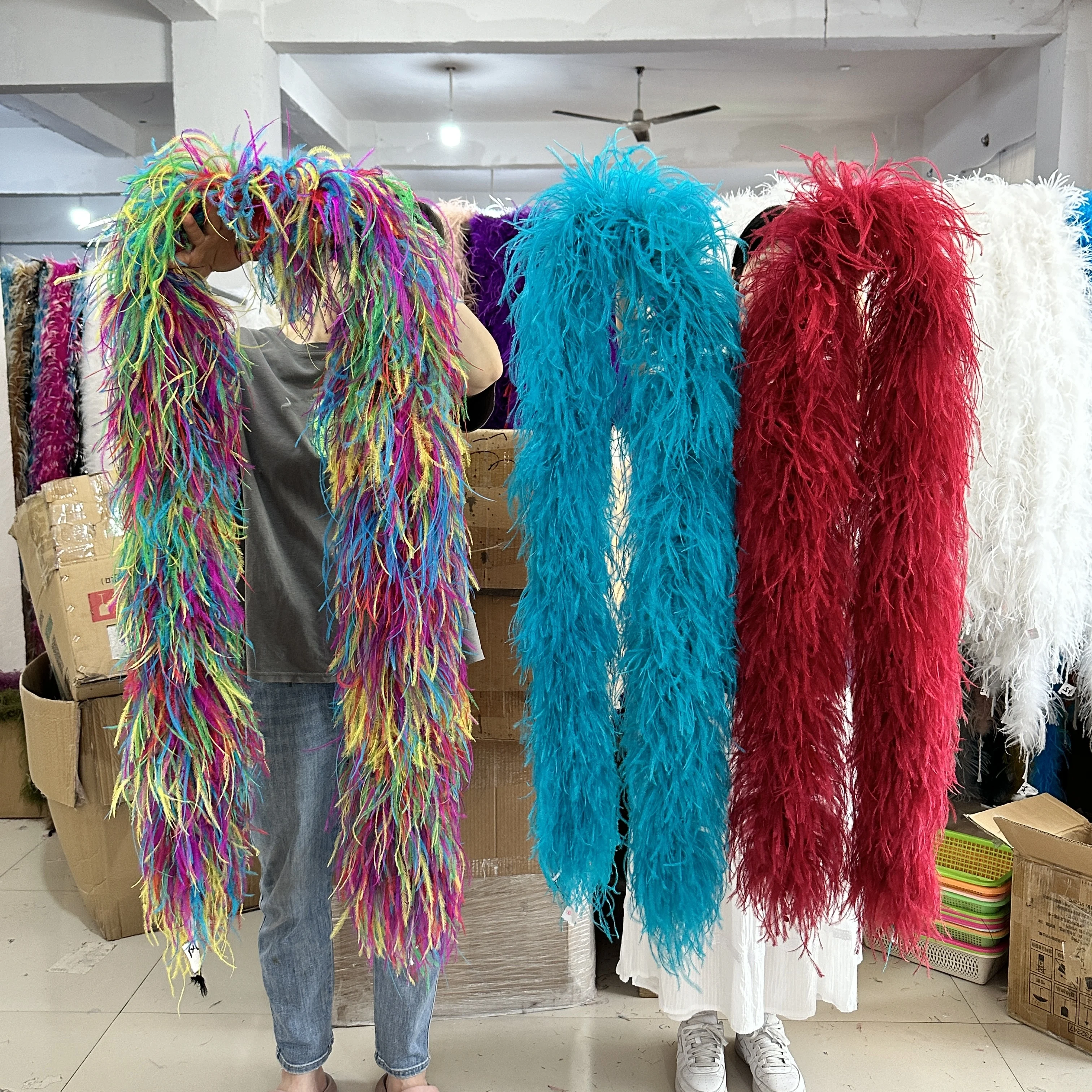 

1 to 35Ply Ostrich Feather Boa Trim Fluffy Ostrich plume Decor Shawl for Wedding Party Clothing Dress Decoration 2 Meters