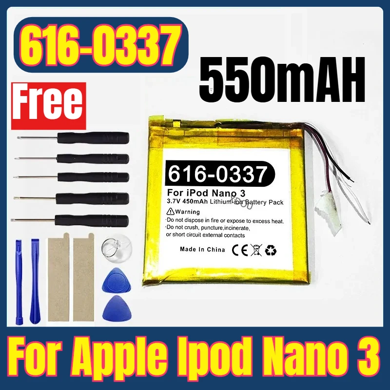 

616-0337 550mAH Replacement Battery for Apple Ipod Nano 3 3G 3rd 3Gen Generation 3TH MP3 A1236 Nano3 Battery + Free Tools
