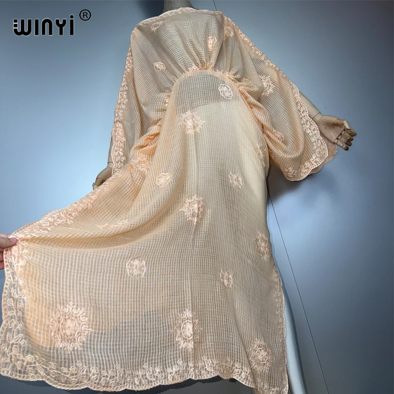WINYI femme musulmane robes longue vers le bas caftan robe de soirée Perspective robe brodée femme vacances abaya dubaï luxe Caftan