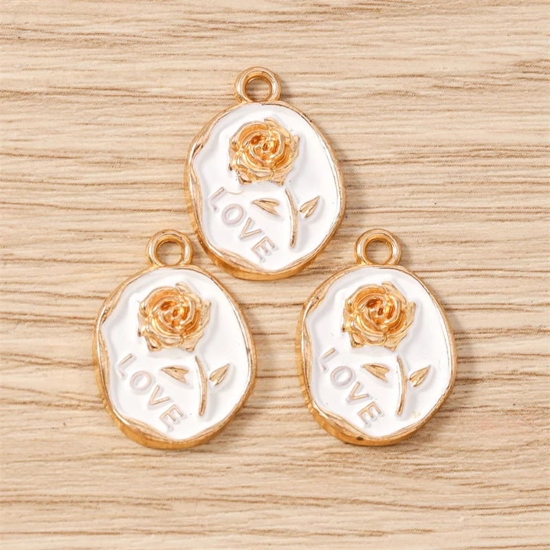 10 Stück 15x21mm Niedliche Emaille-Rosenblüten-Anhänger für die Herstellung von Ohrhängern, Halsketten, Armbändern, DIY-Handwerk und Schmuckzubehör – Detail 6