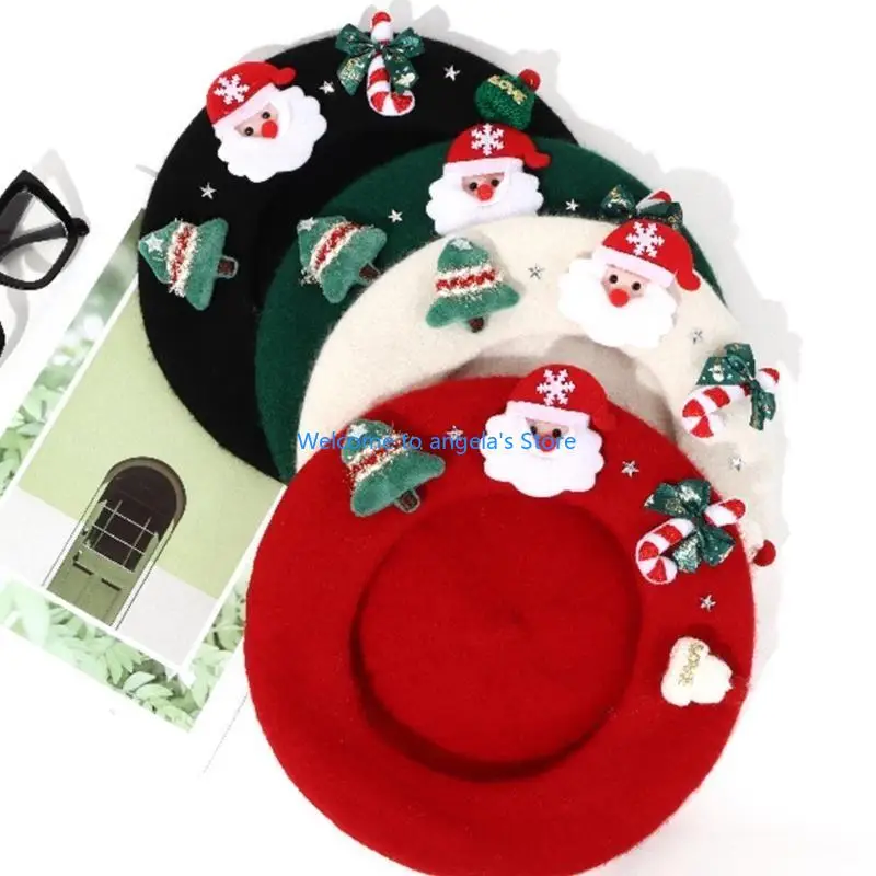 X4YC Adult Christmas Theme Berets Outdoor Windproof Hat Painter Hat Photography for Woman Outside Festival Hair Accessories