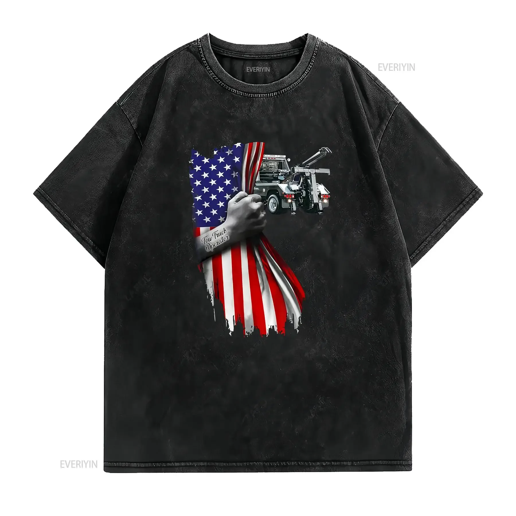 Tow Truck operator work American Flag For Driver T Shirt  vintage Washed Soft Unisex graphic Stylish Breathable homme