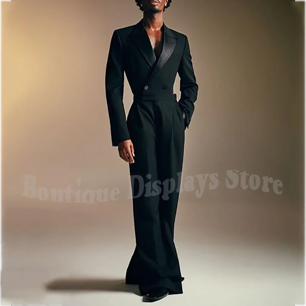 

Customized Peak Lapel Men Suits Slim Fitted Solid Black Male Clothing High Quality Business Party Prom Formal Blazer Set