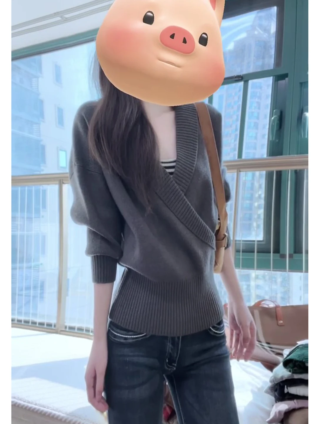 

Женский свитер больших размеров с V-Ne Cross, осень-зима, новый утягивающий дизайн, универсальный топ, теплый вязаный длинный све