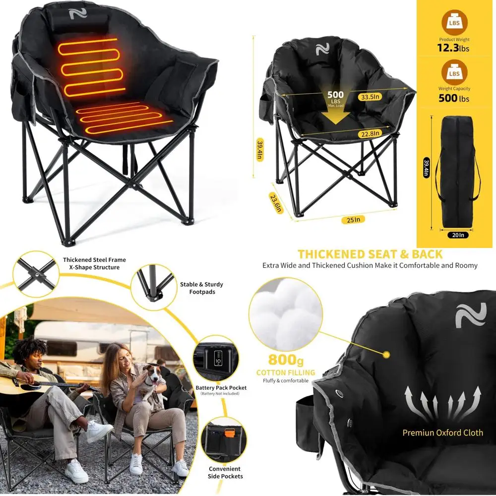 كرسي تسخين خارجي محمول كبير الحجم قابل للطي للبالغين مع 3 مستويات للحرارة، مثالي للتخييم والراحة في الفناء #1