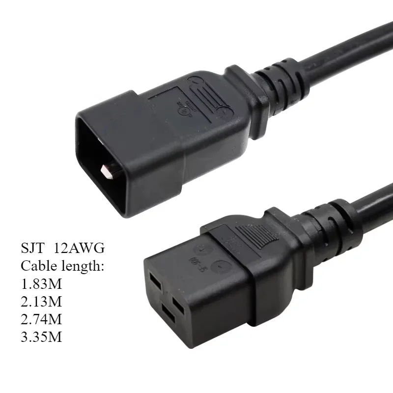 1.83M 2.13M 2.74M 3.35M SJT 12AWG Power Extension Cord C19 To C20 Plug  PDU Style SF 300 To SF301 Mining Power Cable