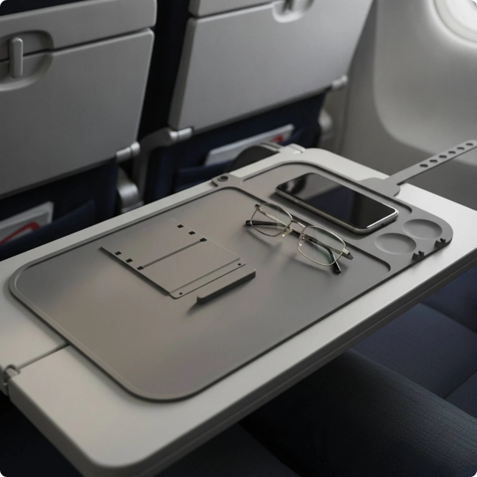 Tray Mat with Phone Stand Slimline Silicone Tray Mat Molded for Travelers, Airplane, Train