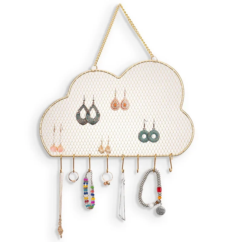 

Earring Organizer Clouds Shape Iron Wall Mount Jewelry Hooks Necklace Ring Bracelet Earring Storage Rack Display Decoration