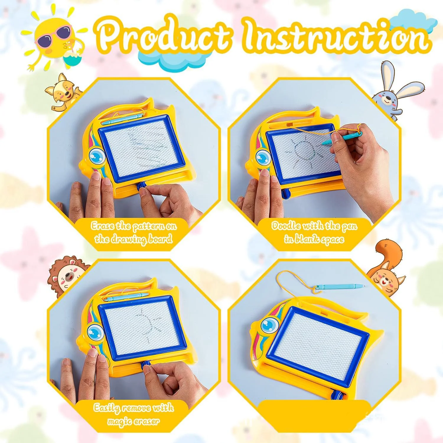 Tablero de escritura de educación temprana para niños de dibujos animados, rompecabezas, tablero de dibujo blanco y negro, tablero de dibujo magnético de plástico, juguete
