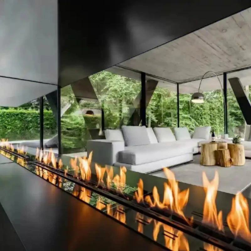 【Hot】tuya bio kamin smart ethanol burner electric rectangular stainless steel bioethanol fireplace indoor wifi