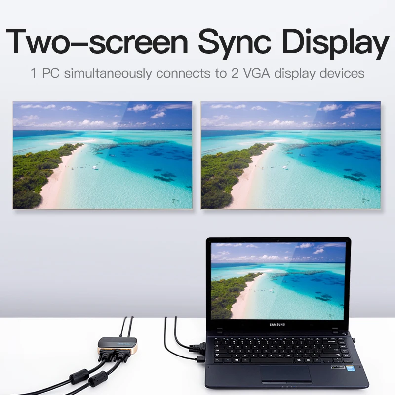 Vention VGA сплиттер 1080P VGA переключатель 1 в 2 Выход папа к женскому 1 м кабель для настольного ноутбука монитор проектор ТВ VGA адаптер Новый