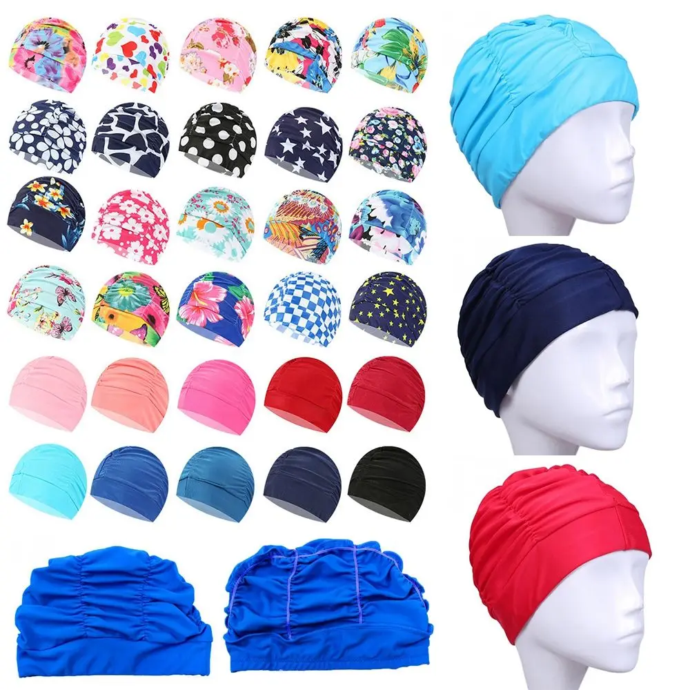 Hot Ears Pleated Sports Accessories Long Hair Protect Swimming Cap Elastic Nylon Turban Pool Bathing Hats