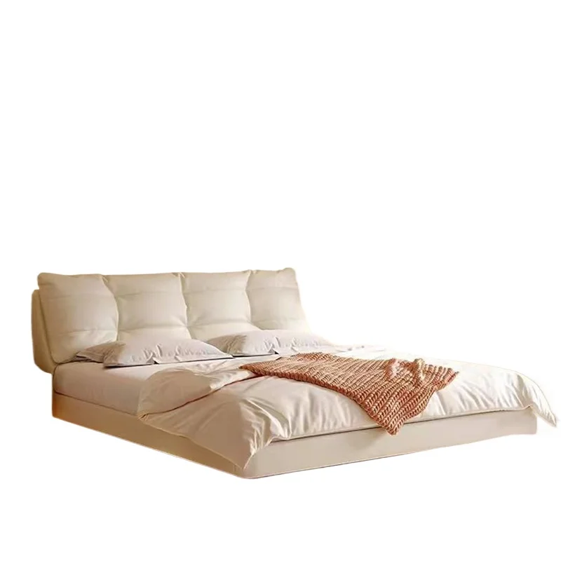 Beige Design Double Bed Minimalist Solid Wood Modern Pliable Double Bed Frame Storage Japanese Cama De Matrimonio Home Furniture