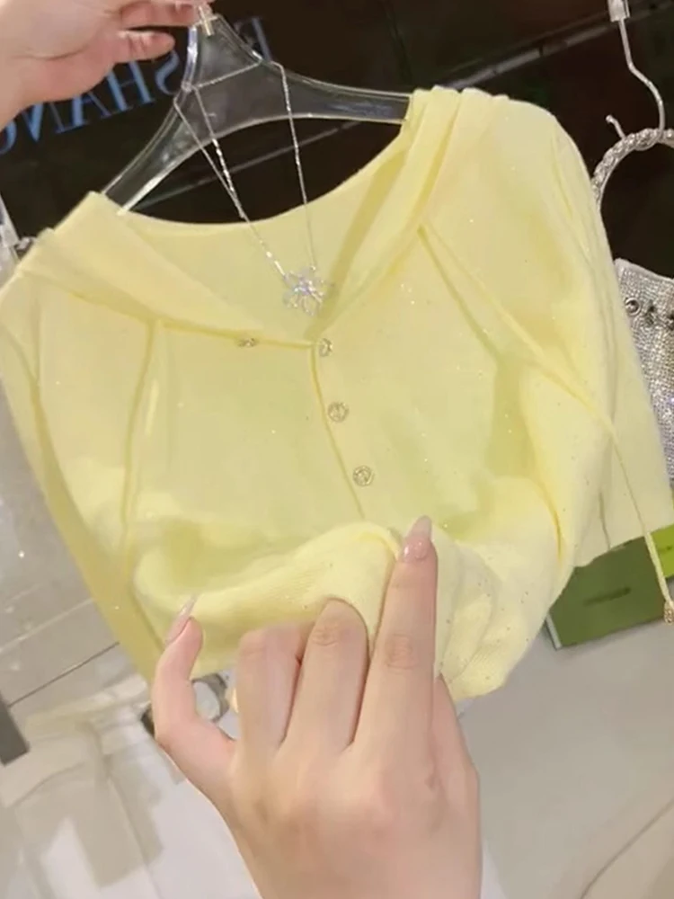 

Sweet Summer Ice Silk Knitted Hat T-irt Women's Soft Sle ort Sve Base irt Slimming Top Korean Version Loose Fit