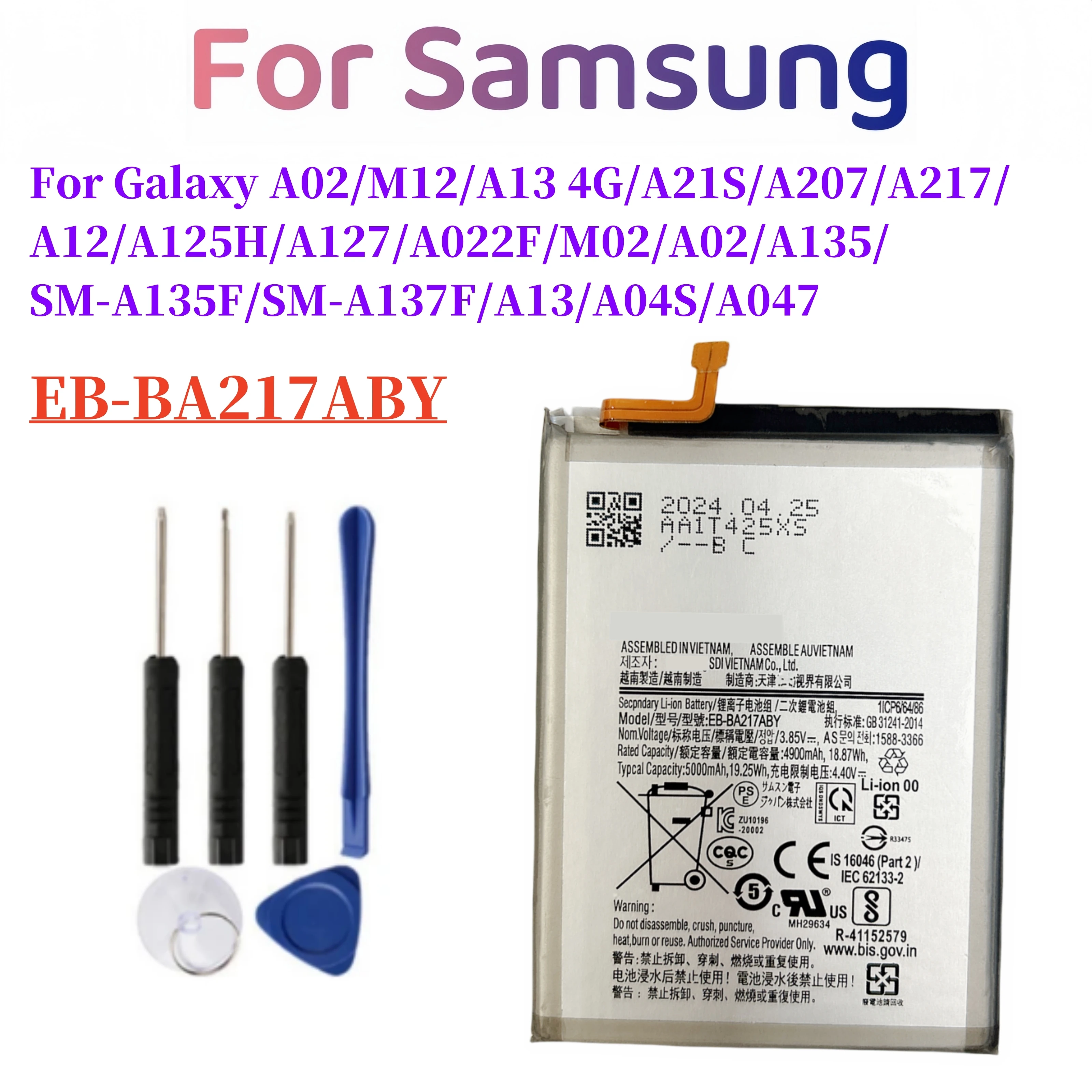 EB-BA217ABY Battery For Samsung Galaxy A02 M12 A13 4G A21S A207 A217 A12 A125H A127 A022F M02 A02 A135 SM-A135F SM-A137F A13