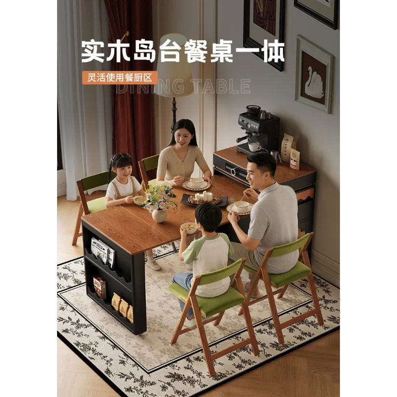 Retro dining side cabinet island dining table and chairs are integrated, household retractable folding small apartment bar guide