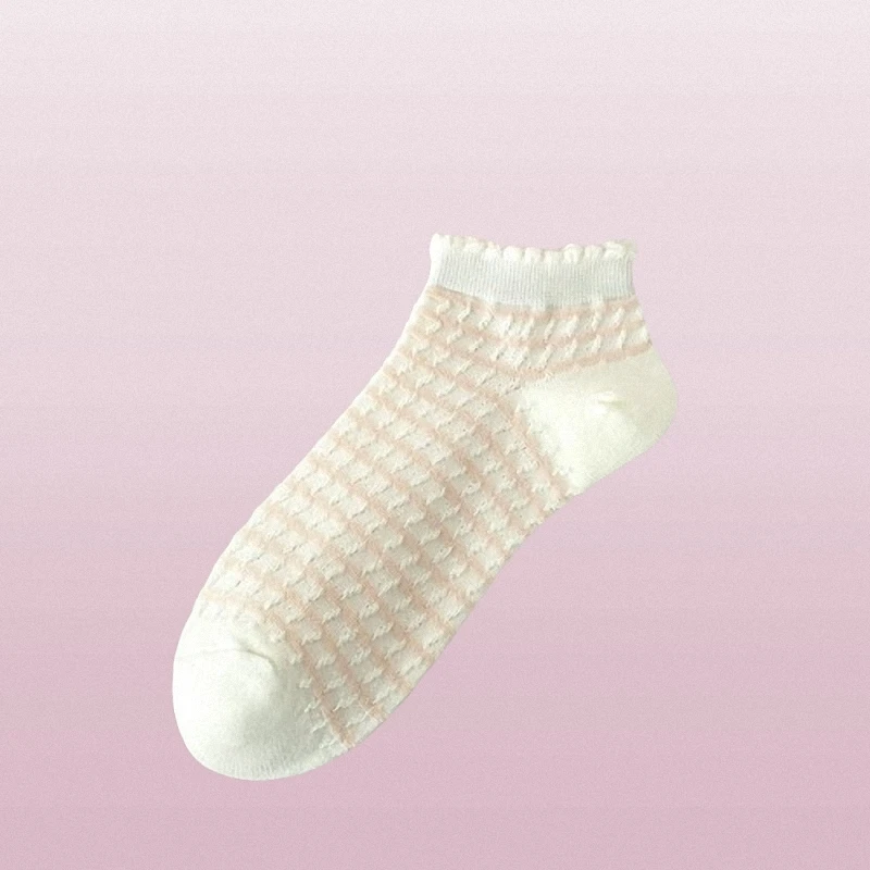 Chaussettes Bateau Minces et Respirantes pour Femme, Tube Court Rose Rayé, Style Collège, en Coton, Assorties avec Documents, Nouvelle Collection Été, 5/10 Paires