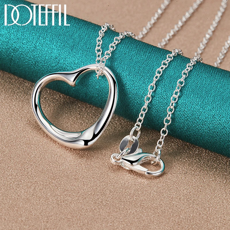 DOTEFFIL 3pcs 925 Sterling Silver Heart Earring Necklace Bracelet Set For Woman Man Wedding Party Fashion Charm Jewelry