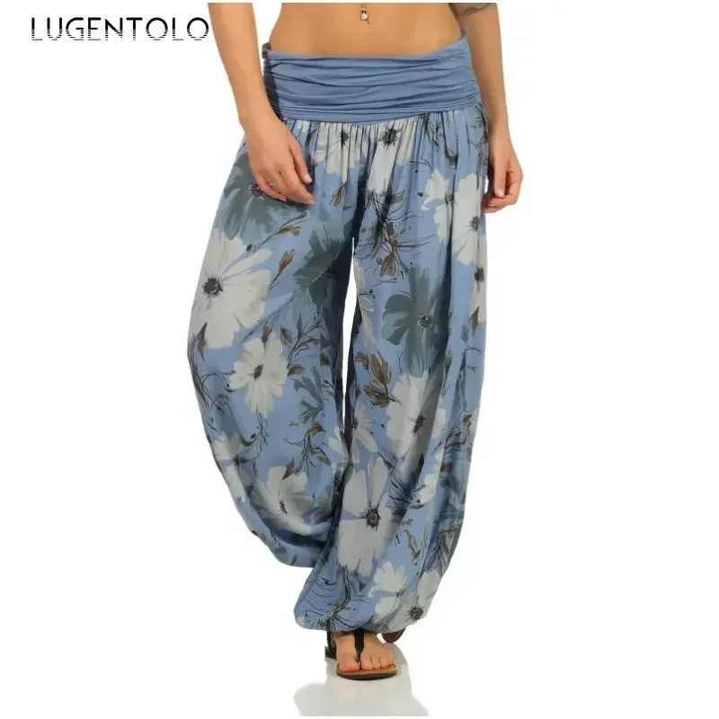 Women Casual Harlan Pants Home Loose Large Size Elastic Vintage Summer Thin Female Harajuku 5XL Print Comfortable Wide-leg Cloth