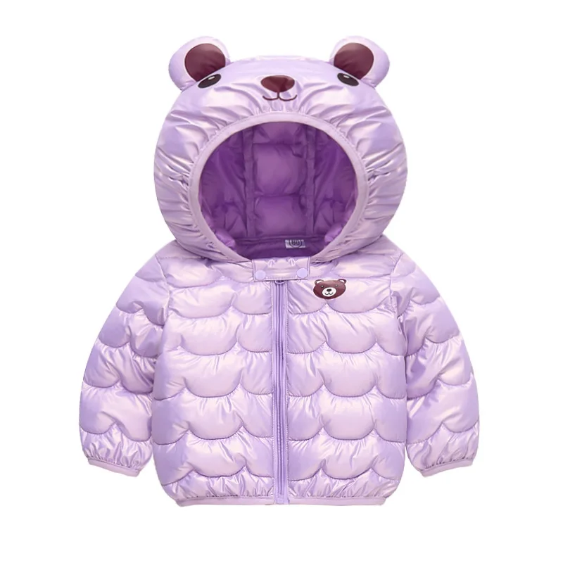 2024 Autumn Winter children Cotton Down Jacket 1-4Years Baby Boys Girls Light Thin Hooded Coat Kids Cartoon Bear Down Parkas