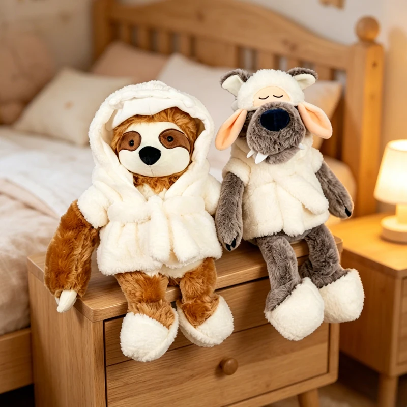 Bathrobe Wolf And Sloth Plushie Exquisite Simulation Wolf Sloth Plush Toy Companionship Of Healing Soft Decoration Gift Children