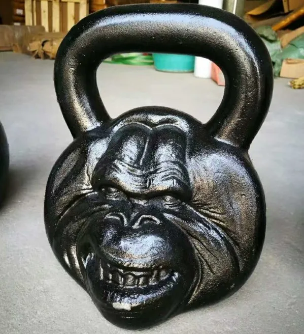 حار بيع معدات الصالة الرياضية القرد رئيس Kettlebell اللياقة البدنية ممارسة الأسود الحديد الزهر Kettlebell مجموعة #5