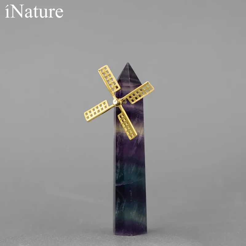 

INATURE 925 Sterling Silver Jewelry Natural Fluorite Stone Windmill Gemstone Home Decor