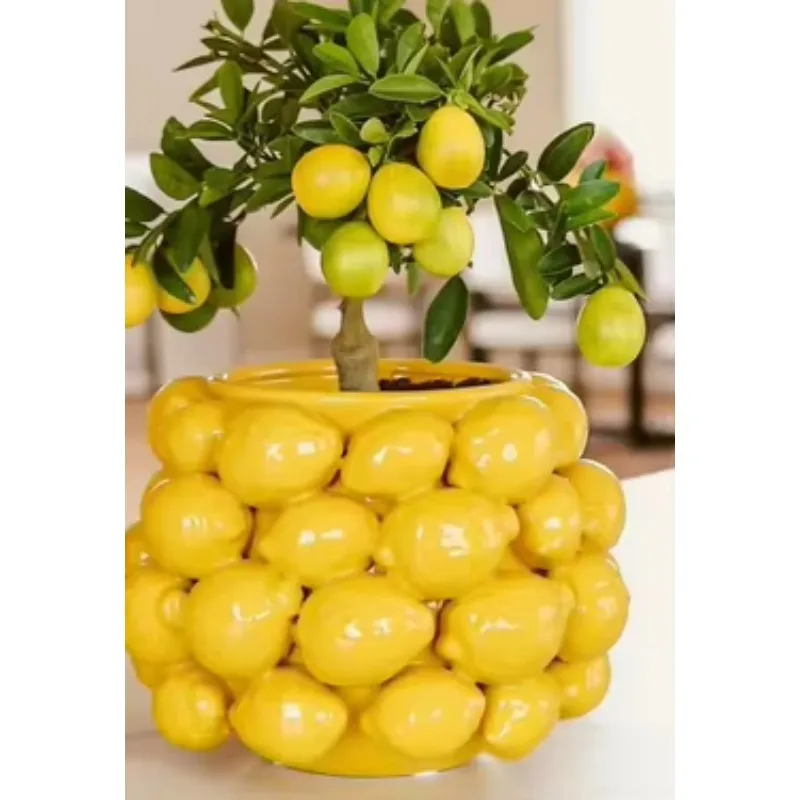 Factory Direct 2026 Lemon Ceramic Vase Creative Fruit-Shaped Home Decor and Office Decoration Creative Home Decoration Flower Ar