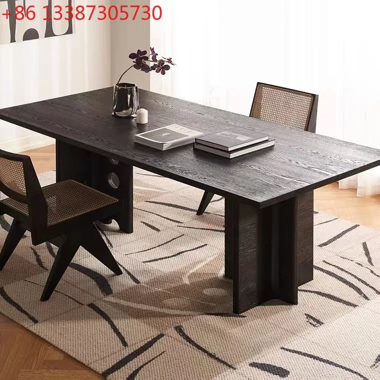 

Nordic solid wood dining table wabi wind creative desk negotiation table log workbench