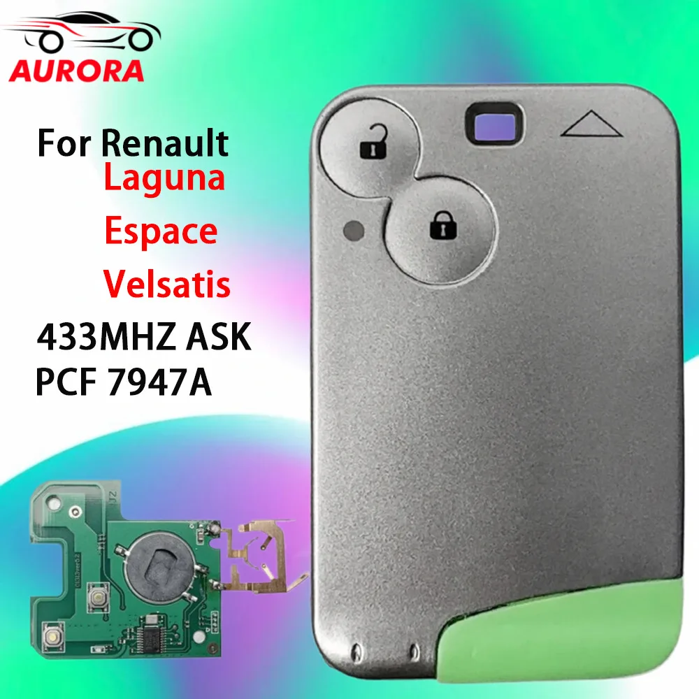 For Renault Laguna Espace Velsatis 2001-2006 PCF7947 ID46 433Mhz ASK 2 Buttons Ultrasonic welding Smart Remote Card Key