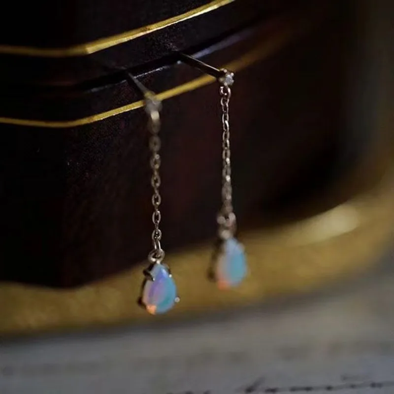 

Exquisite refreshing Long earrings for women Original glossy Silver Inlaid Colorful Opal Water Drops earings Sweet Party Jewelry