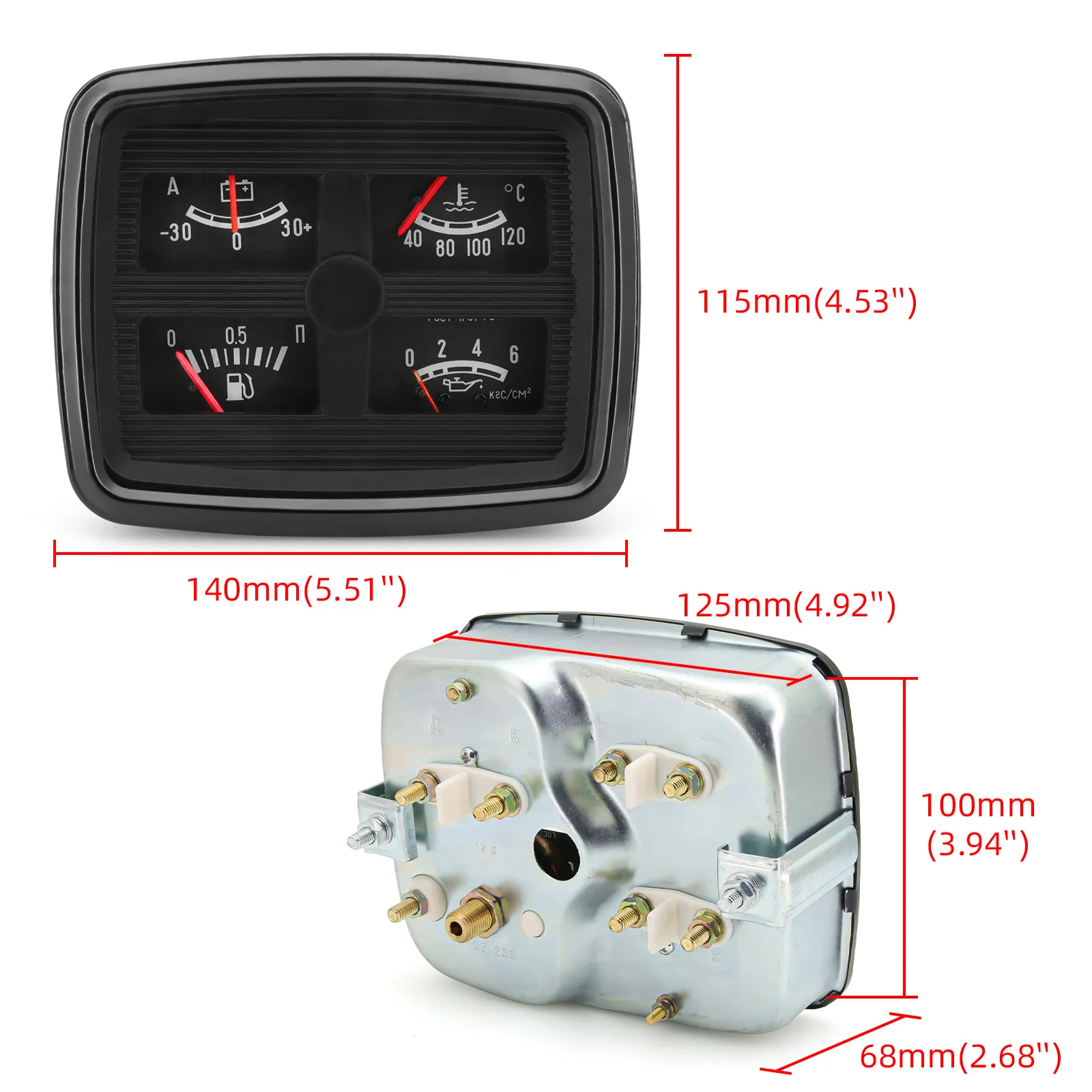 100mm 4in1 Meter Fuel Level Gauge  Car Instrument Assembly Multi-Functional Automotive Oil Pressure Water Temp Ammeter 12V Volt