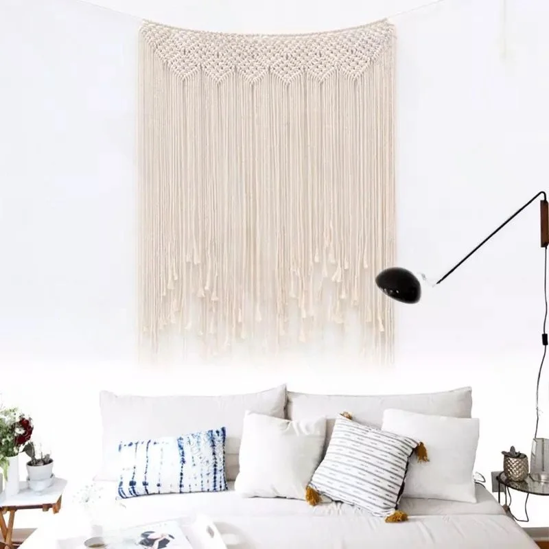 Nordic Bohemian Style Wedding Tassel Tapestry Handwoven Wall Hanging Curtain Background Decor for Homestay Cotton Festive