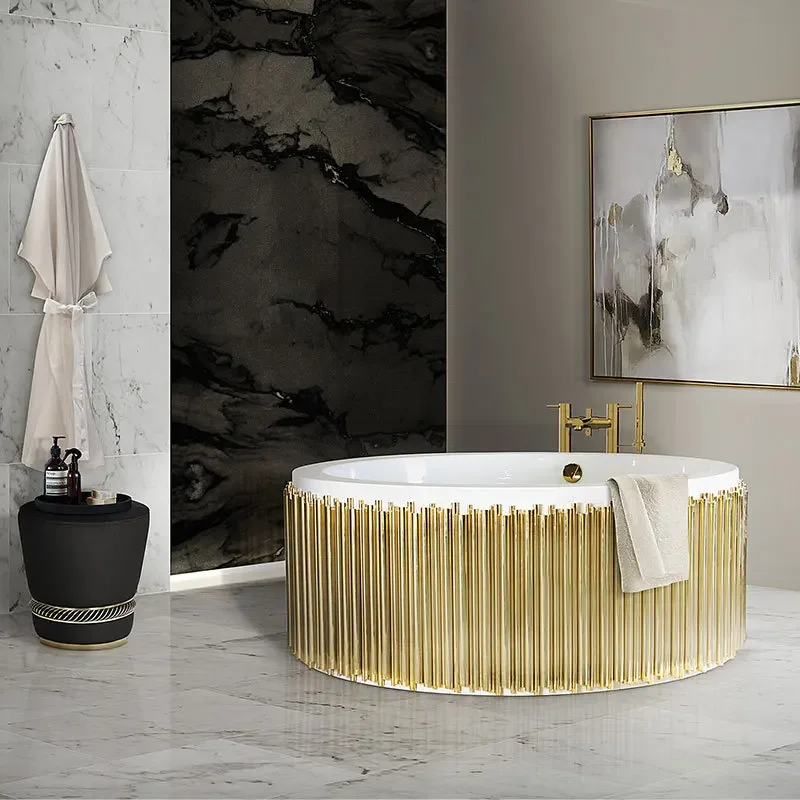 Villa large-sized bathroom, premium bathtub, light luxury high-end hotel metal independent bath basin
