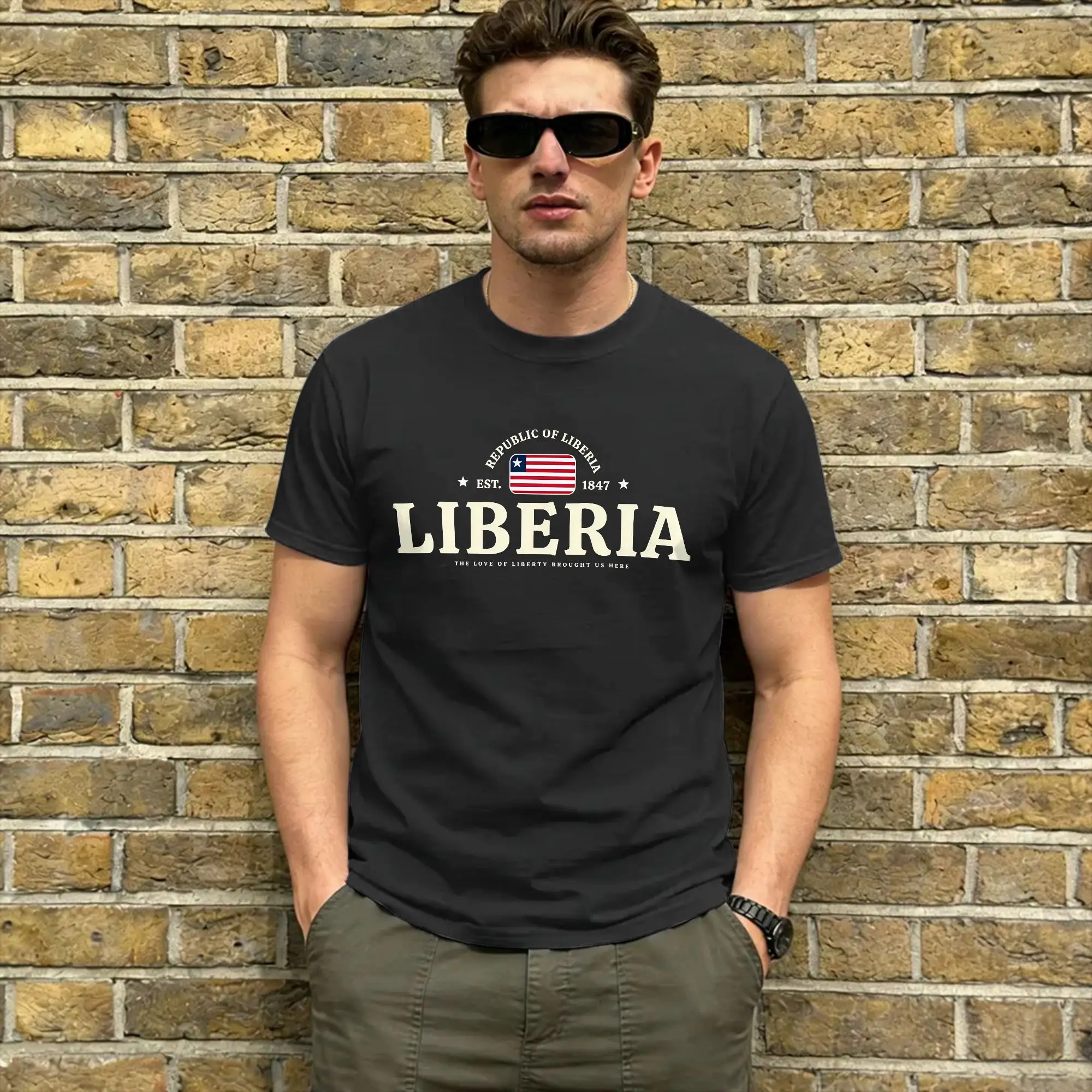 Oversized T Shirt Summer Liberia Independence Day Fashion T Shirts Liberian Flag Pure Cotton Tshirt for Men's Y2K Short Sleeve