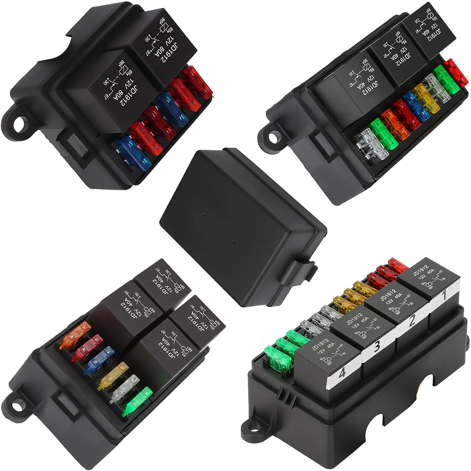Caixa de Relé com 2, 3, 4, 6 Slots, Bloco de Relé de 6, 9, 10, 12 Vias, Caixa de Relé com Fusíveis ATC/ATO, Bloco de Fusíveis com Relé, Kit Universal à Prova d'Água para Carro