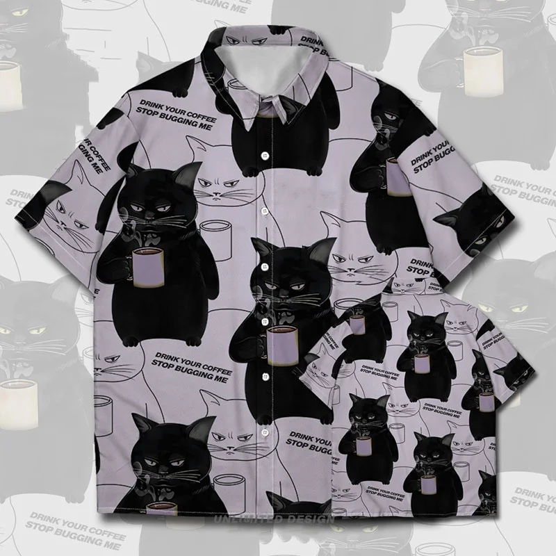 Camisa de manga corta con estampado 3d de gato para hombre, camisa informal Harajuku, Tops Hawaianos para vacaciones en la playa, novedad de 2024